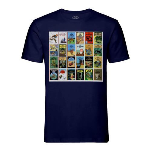 T-Shirt Homme Col Rond Tintin Couvertures Collections Album Bd Herge