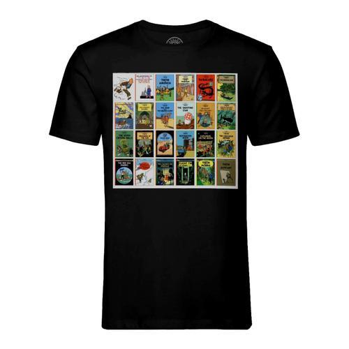 T-Shirt Homme Col Rond Tintin Couvertures Collections Album Bd Herge