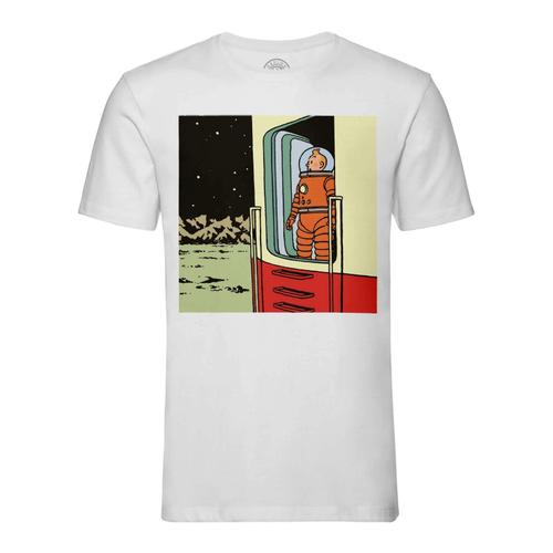 T-Shirt Homme Col Rond Tintin Astronaute Sur La Lune Fusee Bd Herge