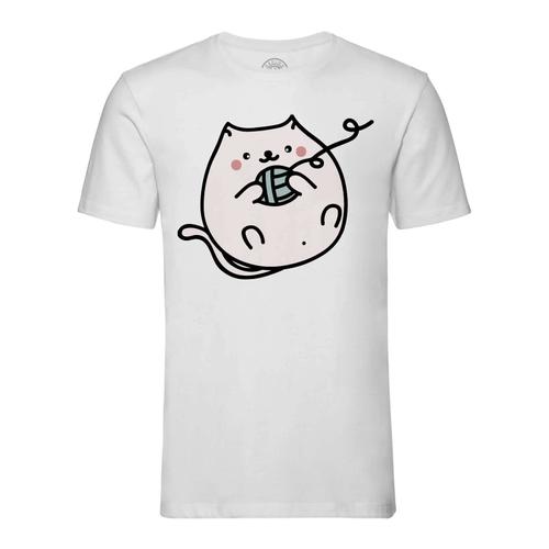 T-Shirt Homme Col Rond Chat Pelotte De Laine Dessin Mignon Kawai