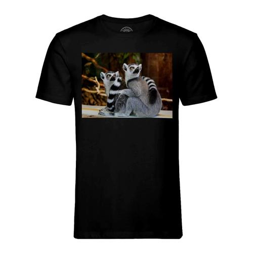 T-Shirt Homme Col Rond Couple De Lemuriens Madagascar Primate Rare Animaux Sauvages
