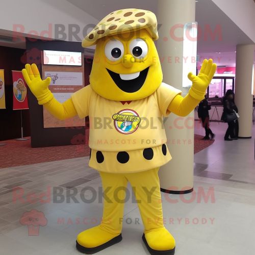 Personnage De Costume De Mascotte Redbrokoly Pizza Jaune Habillé D'un T-Shirt À Manches Longues Et De Ceintures