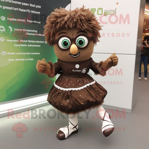 Personnage De Costume De Mascotte Redbrokoly De Chaussures De Danse Irlandaises Marron Habillé D'une Robe Midi Et De Lunettes De Lecture