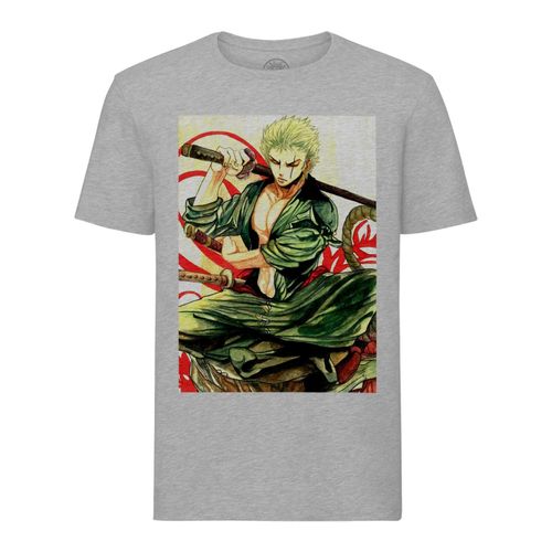 T-Shirt Homme Col Rond One Piece Zoro Katana Samourai Manga