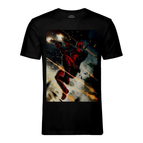 T-Shirt Homme Col Rond Deadpool Arme Tir Pistolet Bd