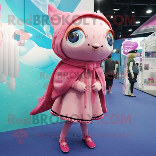 Personnage De Costume De Mascotte Redbrokoly De Thon Rose Habillé D'une Mini Jupe Et De Châles