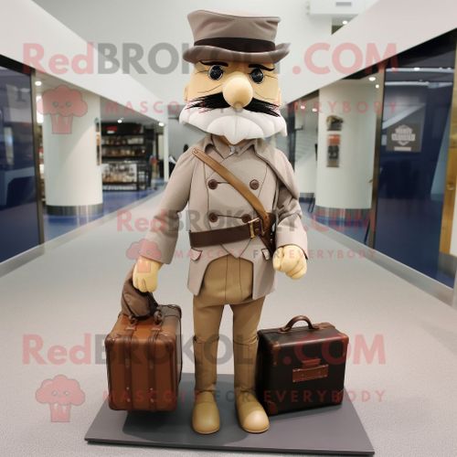 Personnage De Costume De Mascotte Redbrokoly De Soldat De La Guerre Civile Beige Vêtu D'un Pull Et De Mallettes
