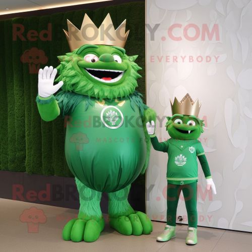 Personnage De Costume De Mascotte Redbrokoly Forest Green King Habillé Avec Un Mom Jeans Et Des Boutons De Manchette