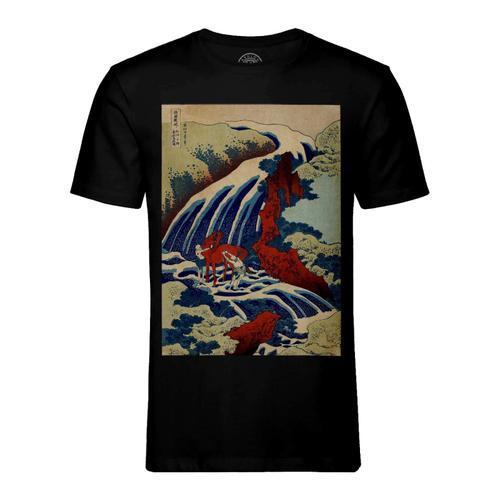 T-Shirt Homme Col Rond Cascade Yoshino Katsushika Hokusai Estampe Art Japon
