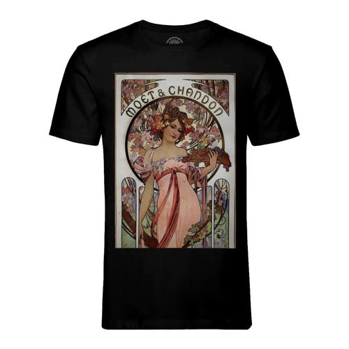 T-Shirt Homme Col Rond Pub Champagne Alfons Mucha Art Nouveau Vintage 1899