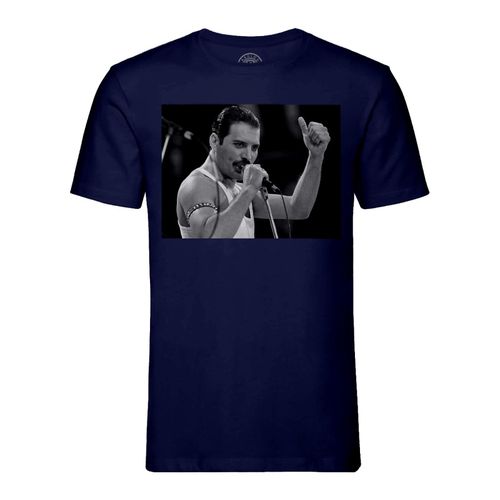 T-Shirt Homme Col Rond Queen Freddie Mercury Wembley Rock 80's Noir Et Blanc