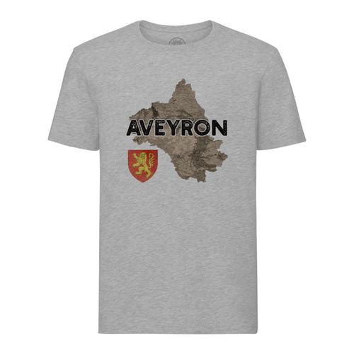 T-Shirt Homme Col Rond Aveyron 12 Département Millaux Carte Ancienne Occitanie