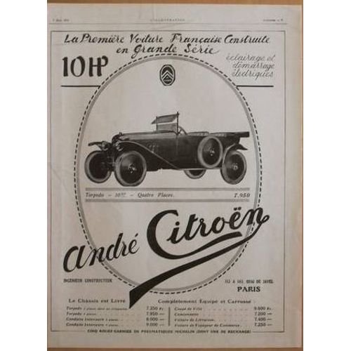 Publicite Papier Ancienne Automobiles Citroen
