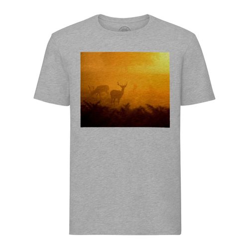 T-Shirt Homme Col Rond Cerf Chevreuil Biche Dans L'aube Foret Matin