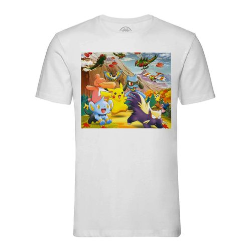 T-Shirt Homme Col Rond Pokemon A La Montagne Volcan Anime Jeux Vidéo