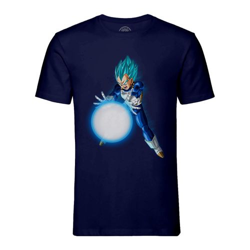 T-Shirt Homme Col Rond Dragon Ball Super Vegeta Cheveux Bleus Kamehameha Super Saiyan Anime Manga Japon