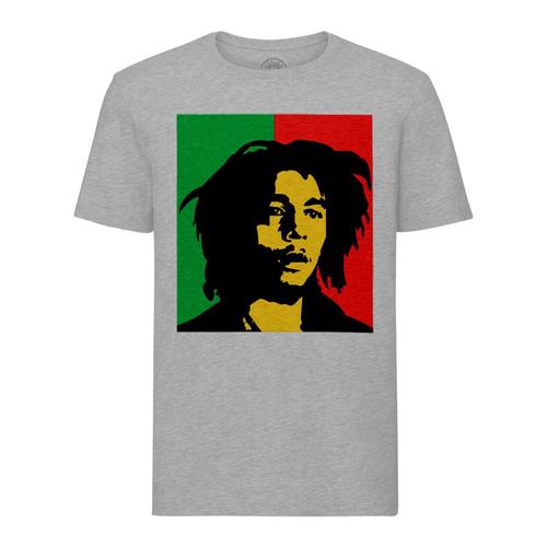T-Shirt Homme Col Rond Bob Marley Reggae Drapeau Rasta Jamaique Musique