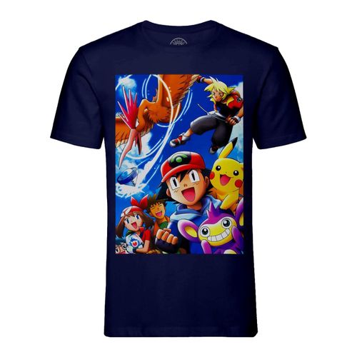 T-Shirt Homme Col Rond Pokemon Sacha Pikachu Ondine Manga Anime