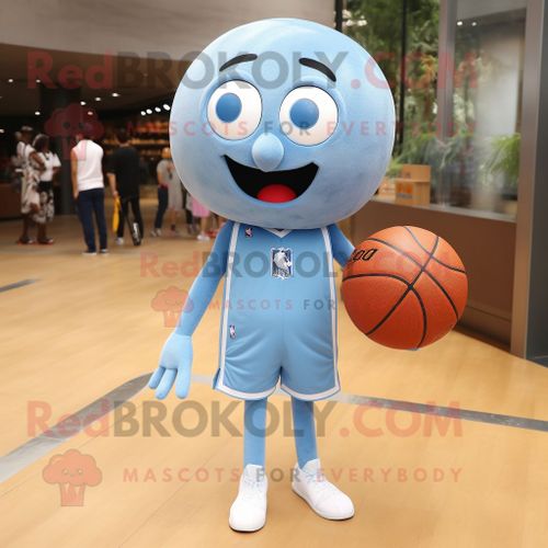 Personnage De Costume De Mascotte Redbrokoly De Ballon De Basket-Ball Bleu Ciel Habillé D'un Jean Skinny Et De Pochettes