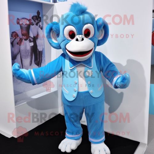 Personnage De Costume De Mascotte Redbrokoly De Singe Bleu Ciel Habillé D'un T-Shirt À Manches Longues Et De N?uds Papillon