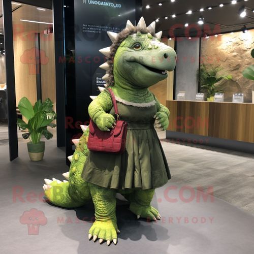Personnage De Costume De Mascotte Redbrokoly Olive Ankylosaurus Habillé D'une Mini Jupe Et De Portefeuilles