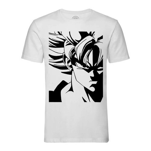 T-Shirt Homme Col Rond Dragon Ball Super Son Goku Super Saiyan Noir Et Blanc Anime Manga Japon