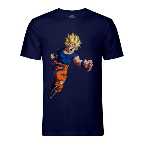T-Shirt Homme Col Rond Dragon Ball Super Son Goku Super Saiyan Attaque Cheveux Blonds Anime Manga Japon