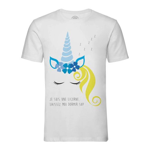 T-Shirt Homme Col Rond Je Suis Une Licorne Laissez-Moi Dormir S'il Vous Plaît Dessin Corne Oreilles Yeux Crinière Animaux Fantastiques