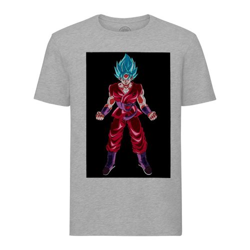 T-Shirt Homme Col Rond Dragon Ball Super Son Goku Super Saiyan S'énerve Cheveux Bleus Anime Manga Japon