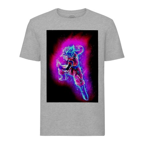 T-Shirt Homme Col Rond Dragon Ball Son Goku Adulte Super Saiyan Cheveux Bleus Aura Rose Anime Manga Japon