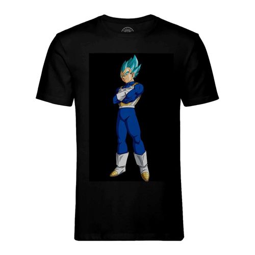 T-Shirt Homme Col Rond Dragon Ball Super Vegeta Super Saiyan Cheveux Bleus Sur Fond Noir Anime Manga Japon