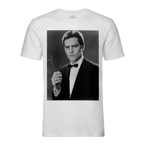 T-Shirt Homme Col Rond Alain Delon Acteur Photo De Star Célébrité Vieux Cinéma Original 1 Cigarette