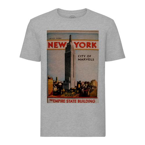T-Shirt Homme Col Rond New York Empire State Building City Of Marvels Vieille Affiche Rétro Poster Vintage