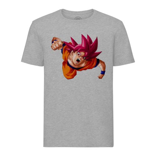 T-Shirt Homme Col Rond Dragon Ball Super Son Goku Super Saiyan Dieu Rouge Attaque Anime Manga Japon