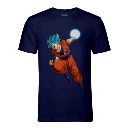 T-Shirt Homme Col Rond Dragon Ball Super Son Goku Cheveux Bleus Attaque Kameha Anime Manga Japon