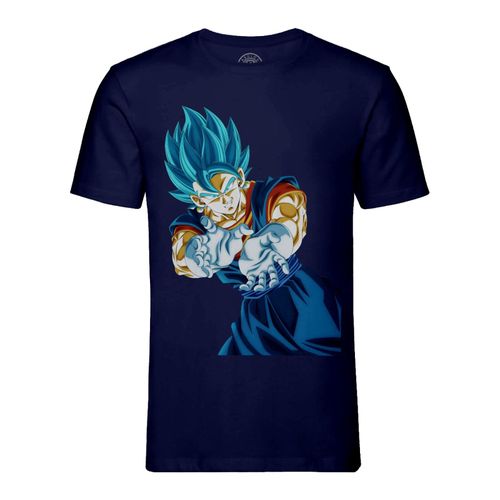 T-Shirt Homme Col Rond Dragon Ball Super Vegeta Super Saiyan Cheveux Bleus Kameha Anime Manga Japon