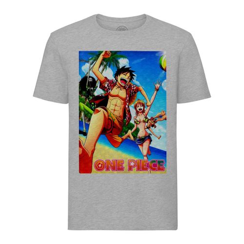 T-Shirt Homme Col Rond One Piece Luffy Jeux De Plage Nami Manga