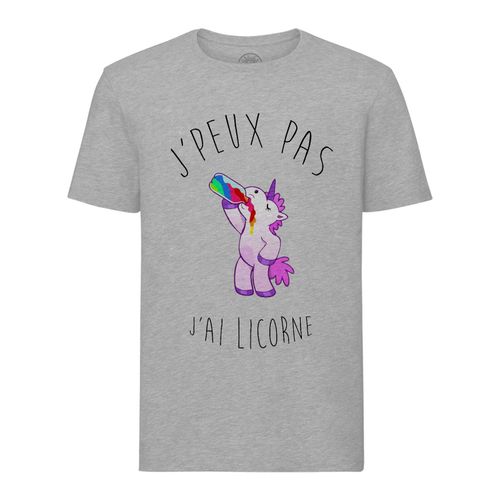 T-Shirt Homme Col Rond J'peux Pas J'ai Licorne Humour Dessin Licorne Qui Picole De L'arc-En-Ciel