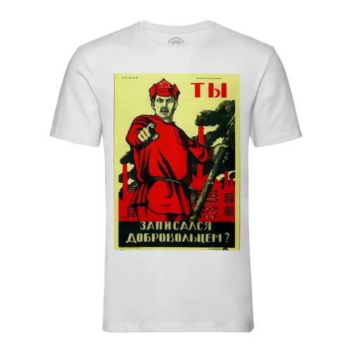 T-Shirt Homme Col Rond Camarade Communiste Urss Affiche Ancienne Propagande Russie