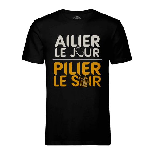 T-Shirt Homme Col Rond Ailier Le Jour Pilier Le Soir Sport Rugby Apéro Bar