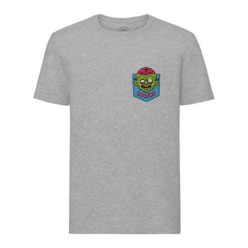 T-Shirt Homme Col Rond Zombie Brains Poche Surprise Halloween Dessin