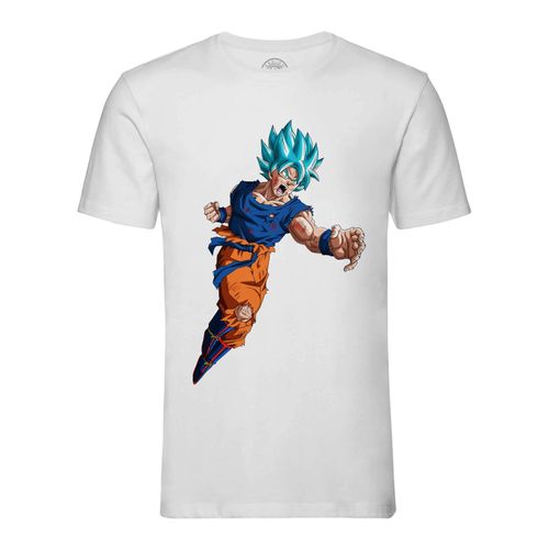 T-Shirt Homme Col Rond Dragon Ball Super Son Goku Super Saiyan Attaque Cheveux Bleus Anime Manga Japon