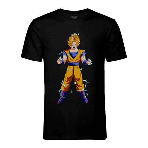 T-Shirt Homme Col Rond Dragon Ball Super Son Goku Super Saiyan Cheveux Blond S'énerve Éclairs De Puissance Anime Manga Japon