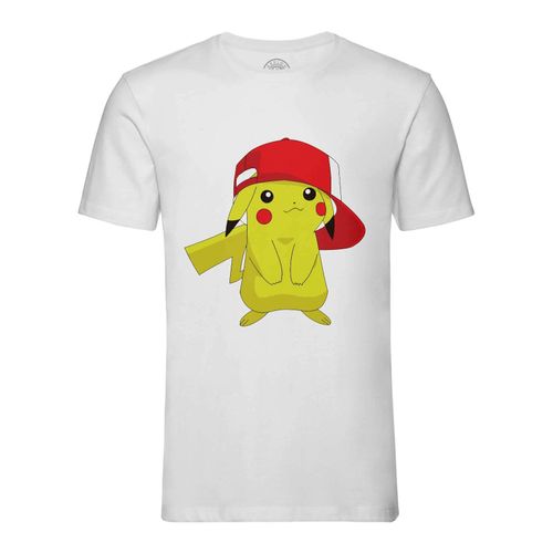T-Shirt Homme Col Rond Pokemon Pikachu Casquette Sacha Mignon Swag