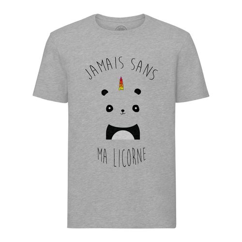 T-Shirt Homme Col Rond Jamais Sans Ma Licorne Humour Dessin Panda Avec Corne Arc-En-Ciel Mignon Animaux