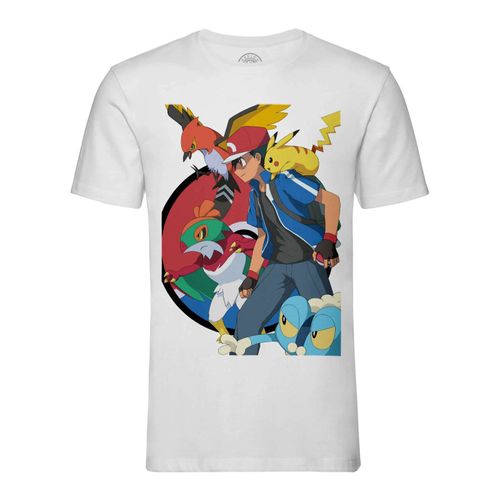 T-Shirt Homme Col Rond Pokemon Pikachu Sacha Dresseur Jeux Video Manga