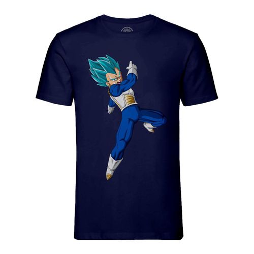 T-Shirt Homme Col Rond Dragon Ball Super Vegeta Attaque Super Saiyan Cheveux Bleus Anime Manga Japon