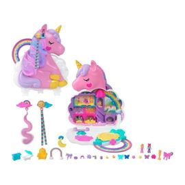 Polly Pocket - Coffret Salon De Coiffure Licorne Arc-En-Ciel - Tête À Coiffer - 4 Ans Et +