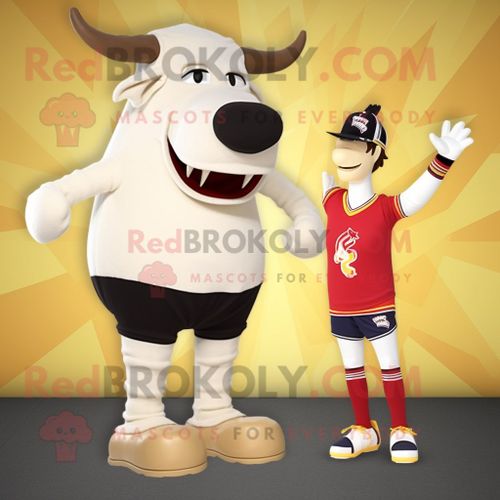 Personnage De Costume De Mascotte Redbrokoly De Taureau Crème Habillé D'un Maillot De Bain Une Pièce Et De Bonnets