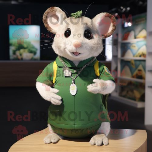 Personnage De Costume De Mascotte Redbrokoly De Loir Vert Forêt Habillé D'un Rashguard Et De Colliers